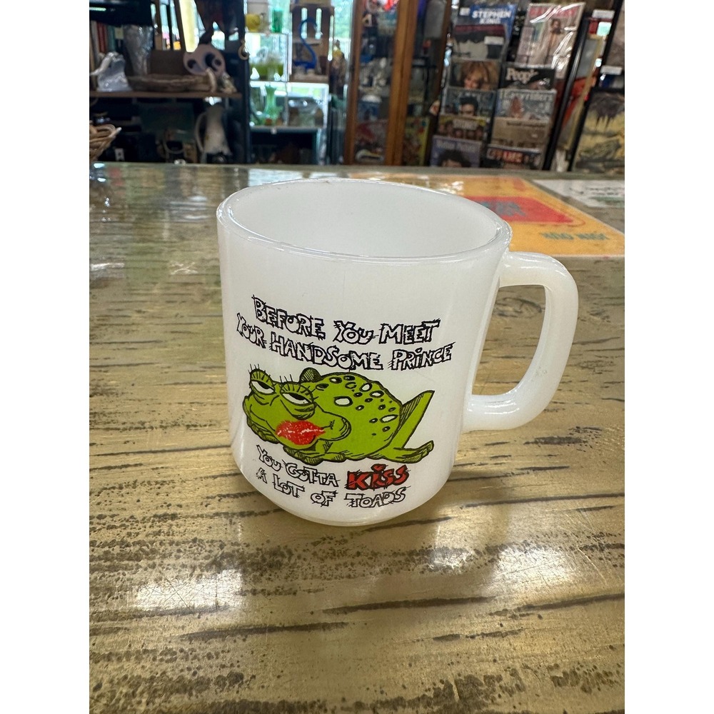 1979 Glasbake Milk Glass Frog Before you Meet your Prince Mug